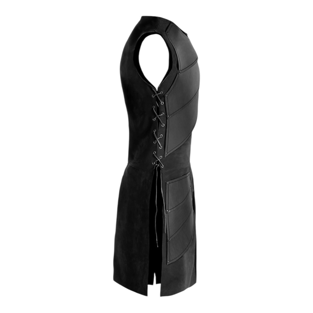 Goth tunic dress  long black corset sides size 3L pop over studded warrior - Picture 7 of 14